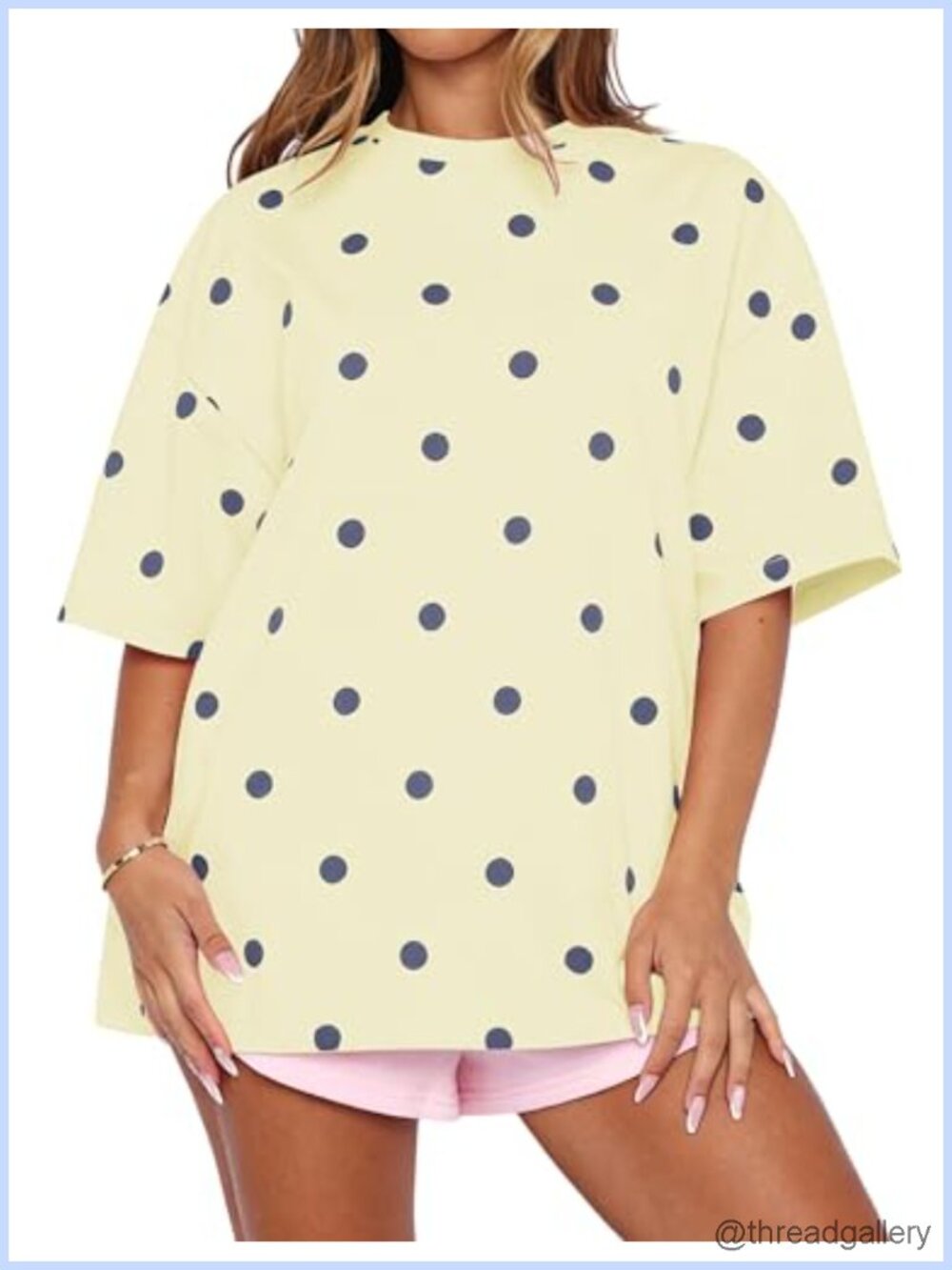Women's Oversized Polka Dot Short Sleeve Crewneck T-Shirt Cotton Blend